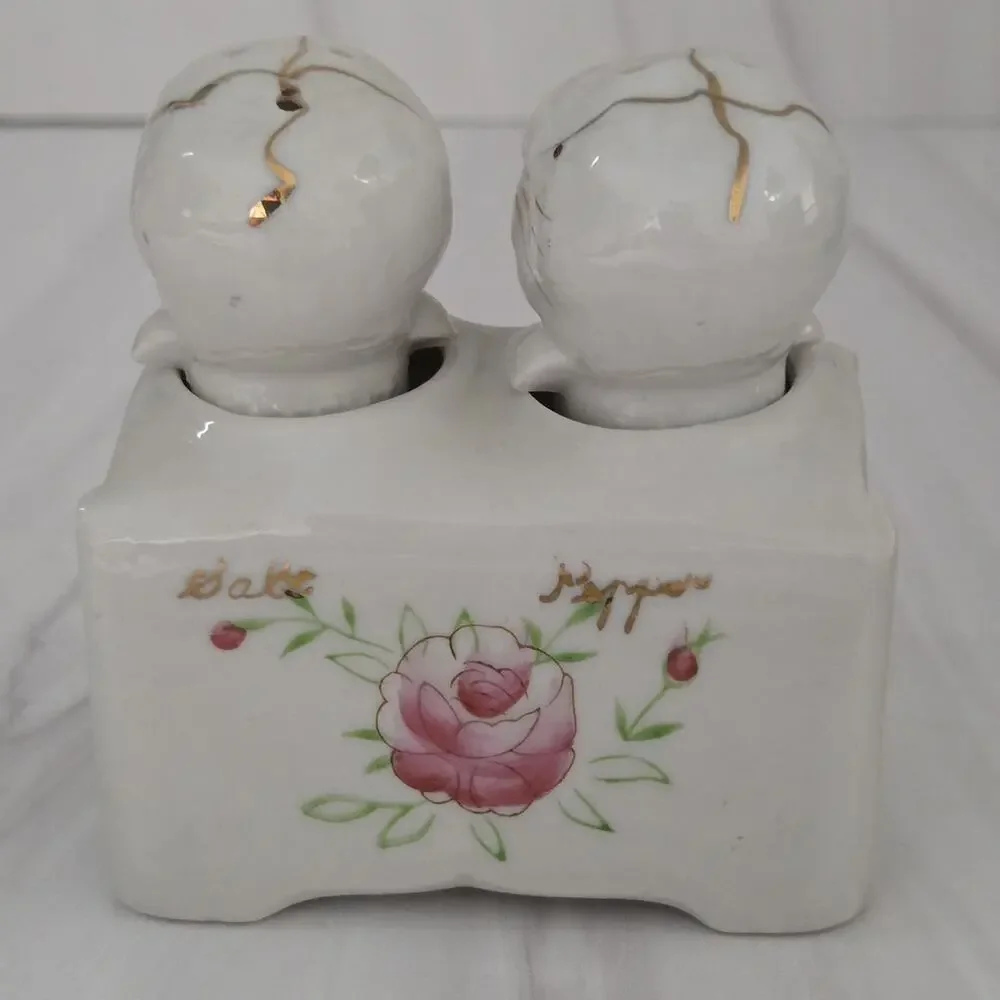 1950s Empress Japan Nodding Skull Salt & Pepper Shakers w/ Base